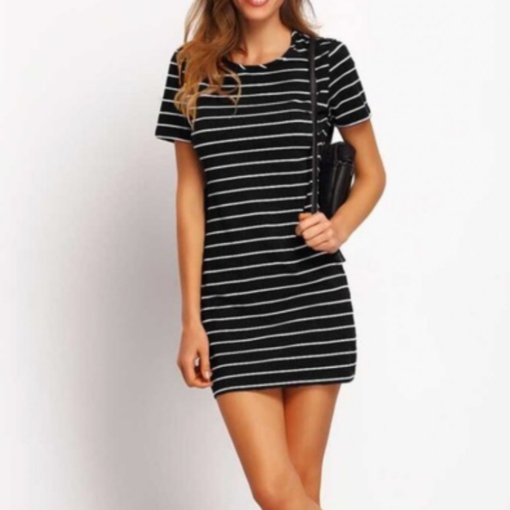 Shein | black and white striped mini dress